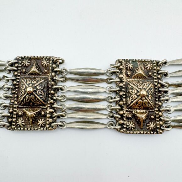 Vintage Mexico 925 Sterling Silver Panel Bracelet – Handcrafted Boho Design - Picture 11 of 12